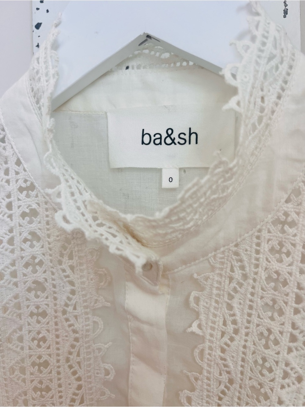 ba&sh Cream Lace-Trim Cotton Peplum Blouse - Picture 4 of 7